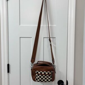 Brown Checkered Women's Crossbody Bag